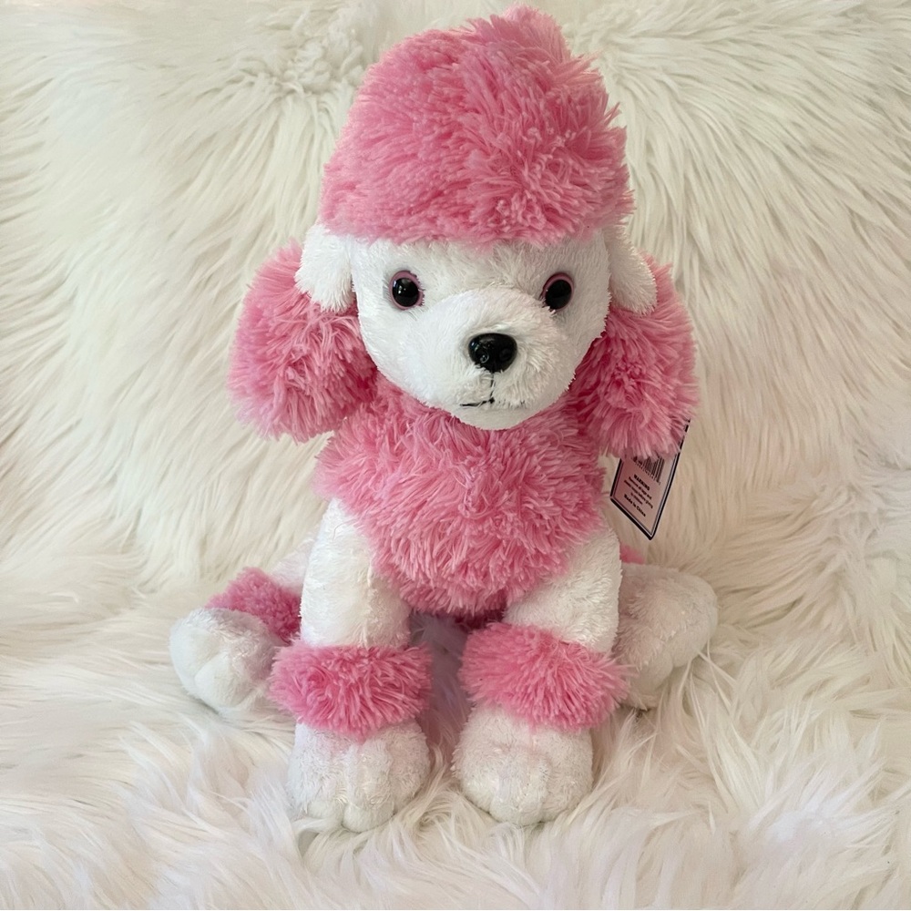 VTG Plush Pink & White Poodle Dog - Has Original Hang Tag - The Bear Factory